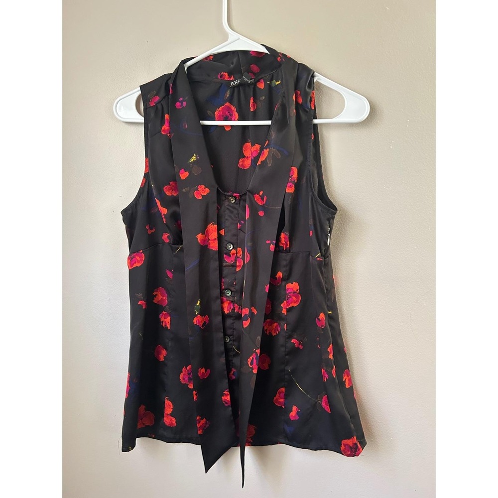 Y2K Express Black Floral‎ Sleeveless  Top Women's Size S Romantic Feminine Glam